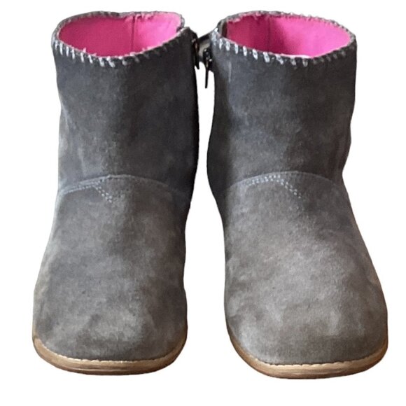 Toms Suede Side Zip Ankle Boots Block Heel Sz 6* (fit 7) Gray 269C - Picture 5 of 10